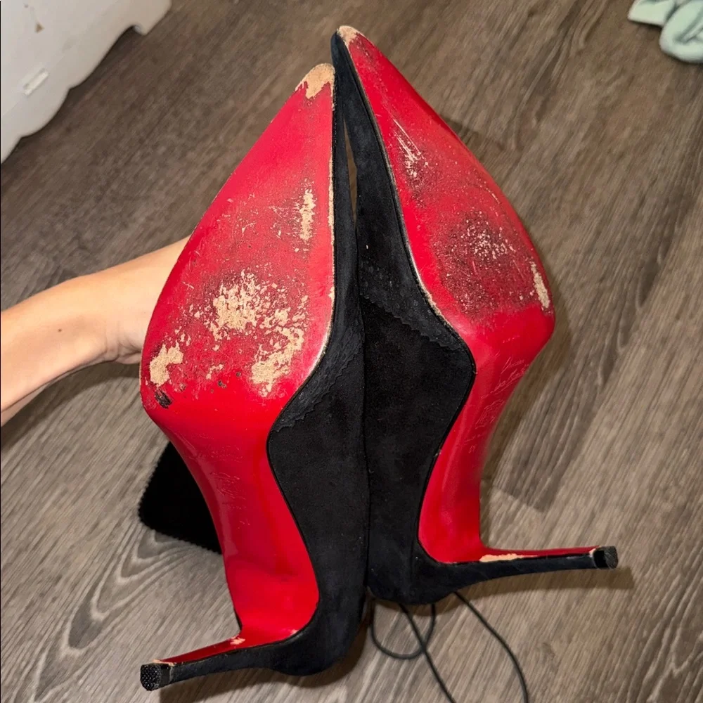 Christian Louboutin Black Heeled Boots with Red Soles - Picture 6 of 16